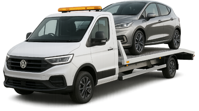 Car secured on a recovery truck on a street in Richmond upon Thames for car recovery service